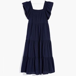 Madewell Ruffle-Sleeve Tiered Midi Dress in Textured Check Size M
